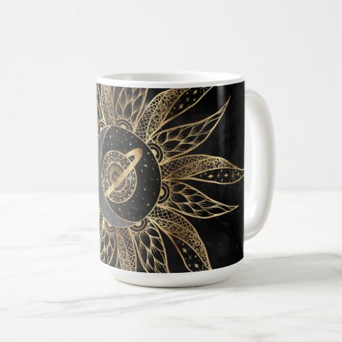 Modern Gold Sun Moon Planet Universe Mandala Coffee Mug