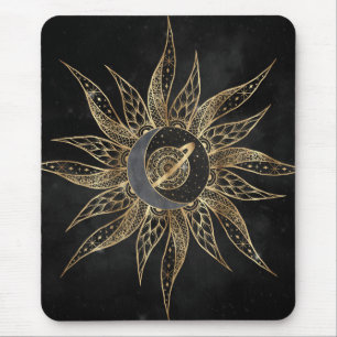 Modern Gold Sun Moon Planet Universe Mandala Mouse Pad