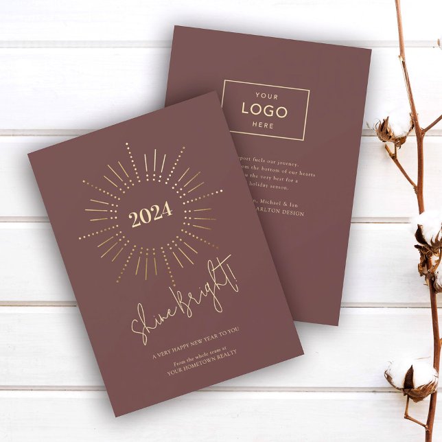 Modern Gold Sunburst New Years Business Holiday Card (Creator Uploaded)