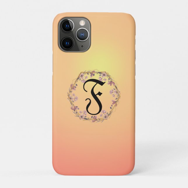 Modern gold sunset gradient flowers Monogram Name Case-Mate iPhone Case (Back)