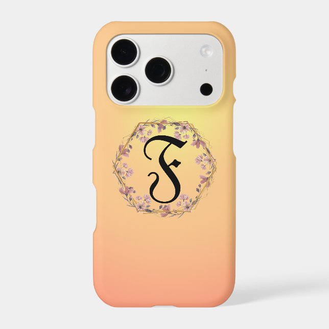 Modern gold sunset gradient flowers Monogram Name Iphone Case (Back)
