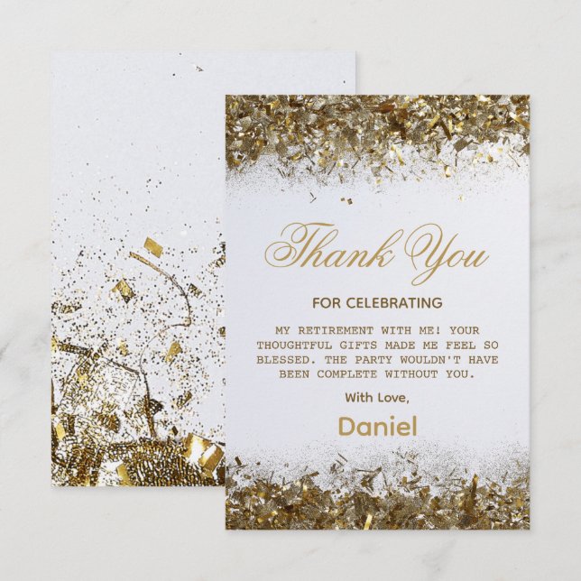 Modern Gold Surprise Retirement Party 2026 Thank You Card (Front/Back)