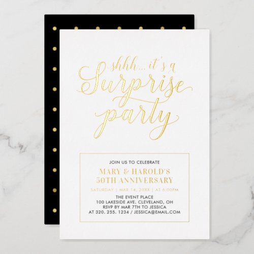 Modern Gold Surprise Wedding Anniversary Foil Invitation