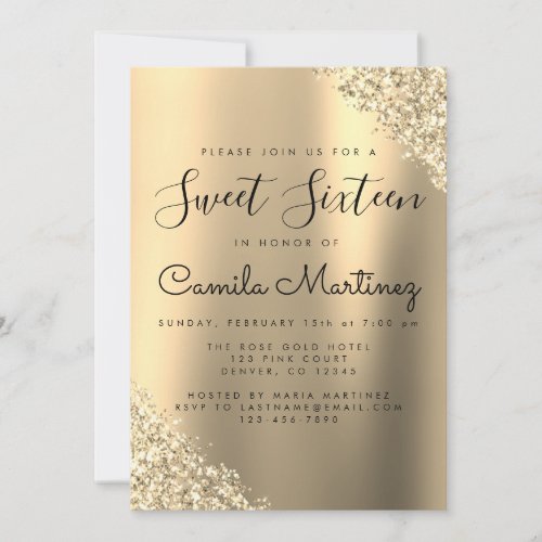 Modern Gold Sweet 16 Glitter Party Invitation