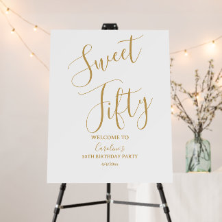 Modern Gold Sweet Fifty 50th Birthday Welcome Foam Board
