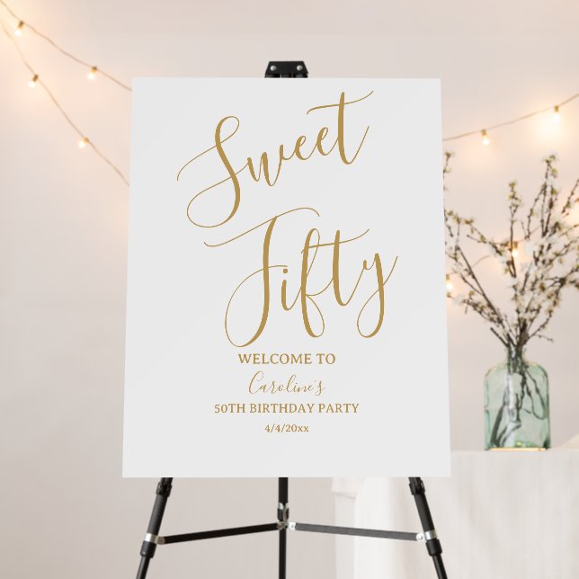Modern Gold Sweet Fifty 50th Birthday Welcome Foam Board (In Situ (Stand))