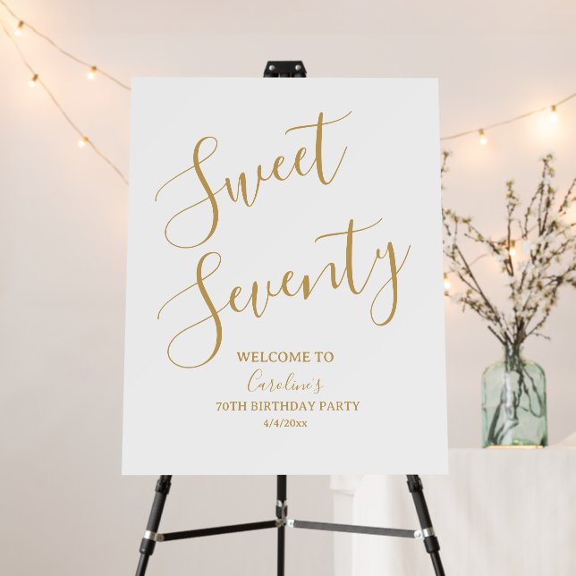Modern Gold Sweet Seventy 70th Birthday Welcome  Foam Board (In Situ (Stand))