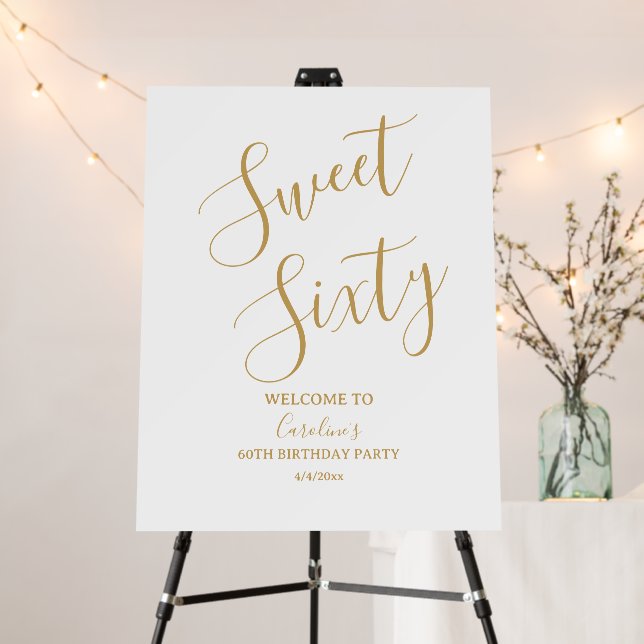 Modern Gold Sweet Sixty 60th Birthday Welcome Foam Board (In Situ (Stand))