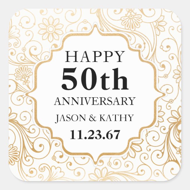 Modern Gold Swirl party favor sticker (Front)