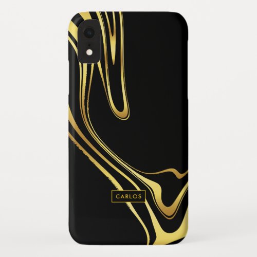 Modern Gold swirls on black iPhone XR Case
