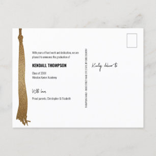 Modern Gold tassel Class 2024 Graduation photo Announcement Postcard