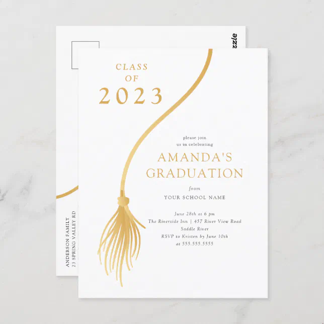 Modern Gold Tassel Graduation Party Postcard Zazzle