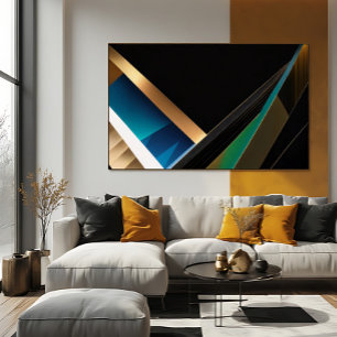 Modern Gold Teal Abstract 3D Geometric Poster
