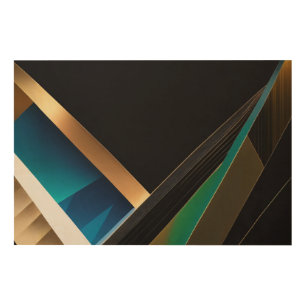 Modern Gold Teal Abstract 3D Geometric Wood Wall Art