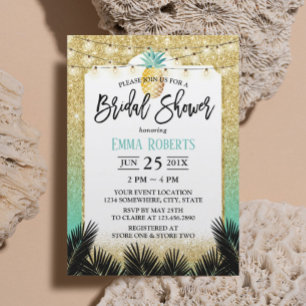 Modern Gold Teal Glitter Pineapple Bridal Shower Invitation