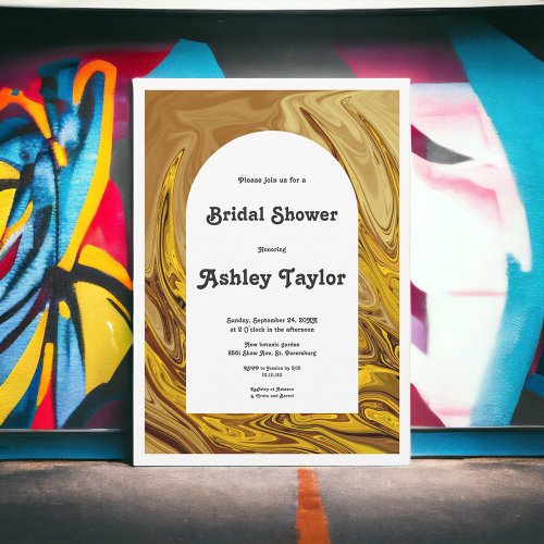 Modern Gold Terracotta Abstract Art Bridal Shower Invitation