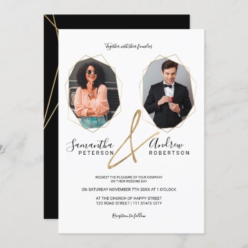 Modern gold terrarium frame portrait photo wedding invitation