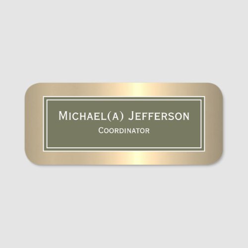 Modern Gold  Terrarium Moss Green Luxury Elegant Name Tag