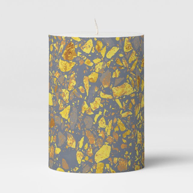 Modern Gold Terrazzo Pattern Pillar Candle (Front)