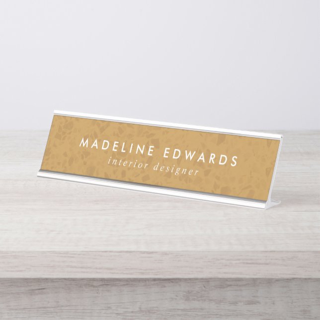 Modern Gold Terrazzo Personalized Desk Name Plate (Front)