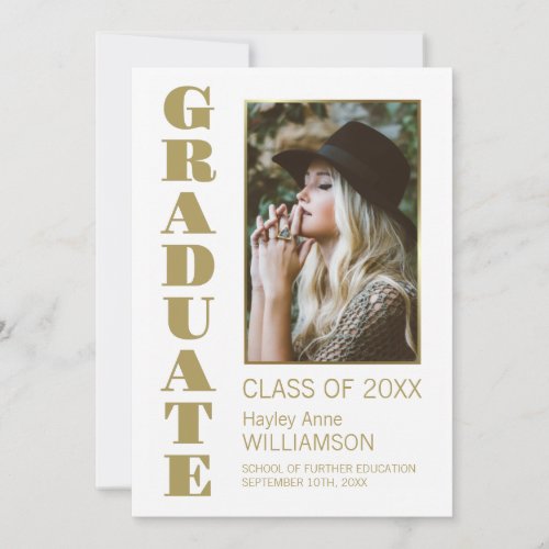 Modern Gold Text Custom Photo Graduation Announcement