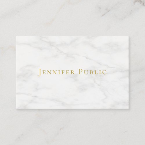 Modern Gold Text White Marble Minimalist Template Business Card