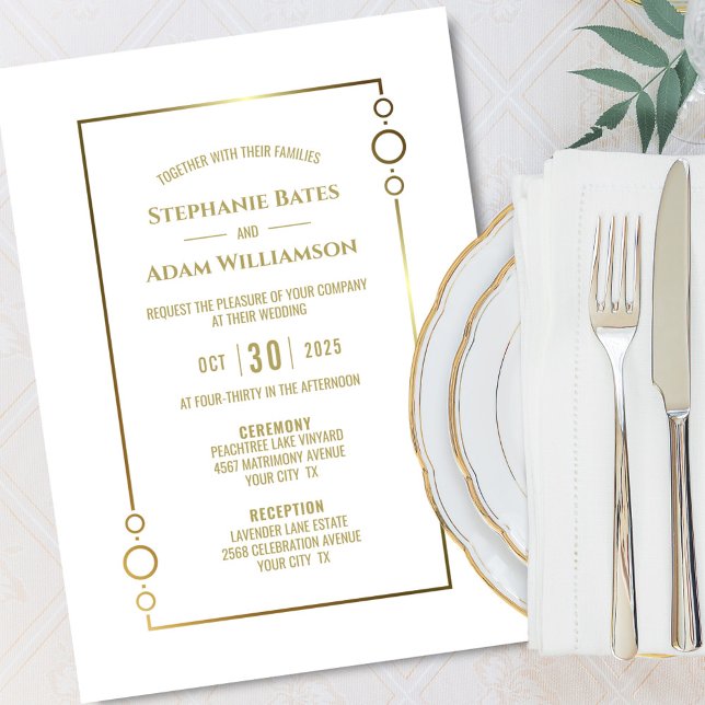 Modern Gold Text White Wedding Invitation (Creator Uploaded)