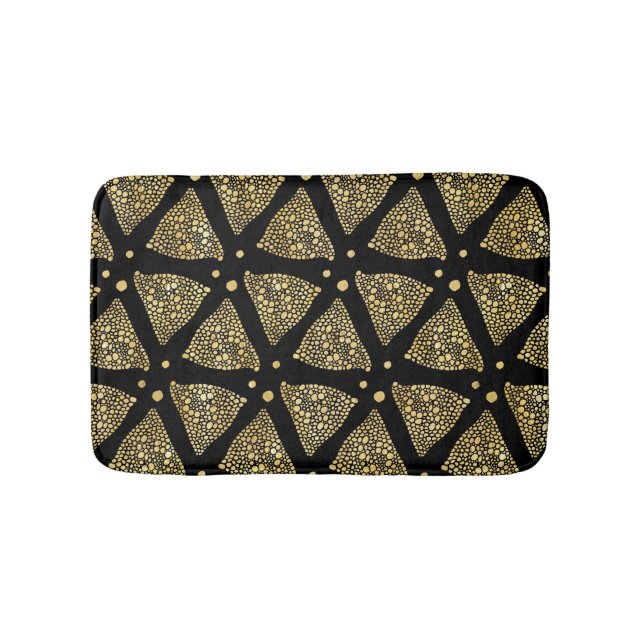 Modern Gold Texture Abstract Triangles Pattern Bathroom Mat (Front)