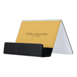 Modern Gold Texture Background Linen Look Desk Business Card Holder