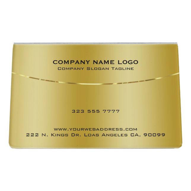 Modern Gold Tones Background Desk Business Card Holder (Back)