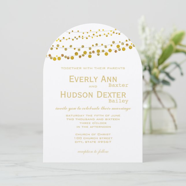Modern gold Tones Garland Wedding Invitation (Standing Front)