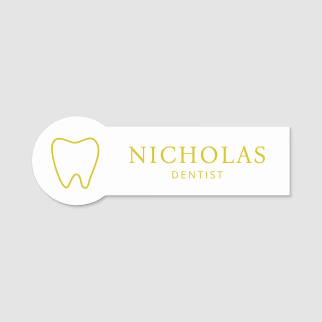 Modern Gold Tooth Dentist Dental Clinic Name Tag (Front)