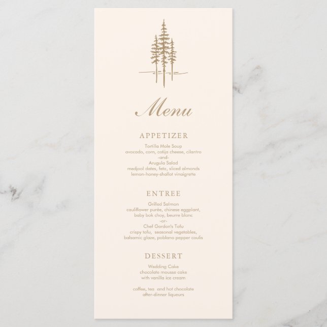 Modern Gold Tree Forest Rustic Wedding Menu (Front)