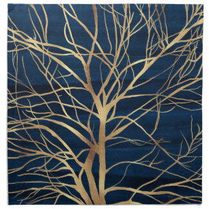 Modern Gold Tree Silhouette Minimal Blue Design Cloth Napkin
