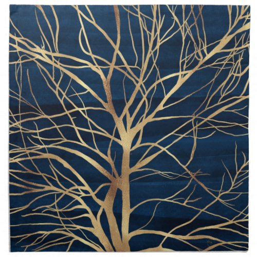 Modern Gold Tree Silhouette Minimal Blue Design Cloth Napkin