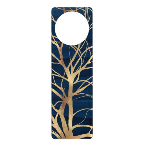 Modern Gold Tree Silhouette Minimal Blue Design Door Hanger