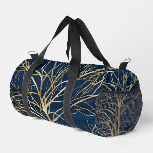 Modern Gold Tree Silhouette Minimal Blue Design Duffle Bag