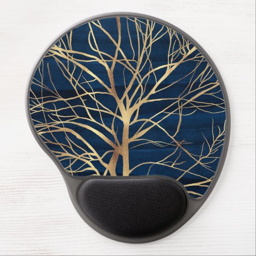 Modern Gold Tree Silhouette Minimal Blue Design Gel Mouse Pad