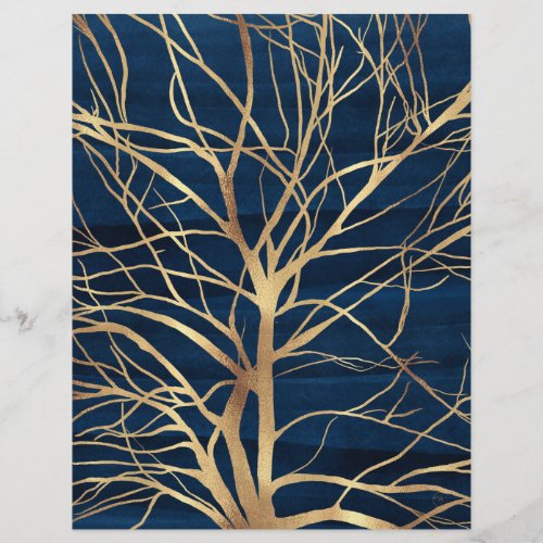 Modern Gold Tree Silhouette Minimal Blue Design Letterhead