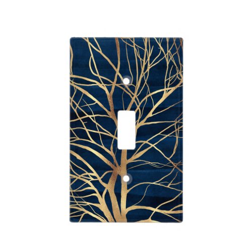 Modern Gold Tree Silhouette Minimal Blue Design Light Switch Cover