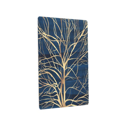 Modern Gold Tree Silhouette Minimal Blue Design Metal Print