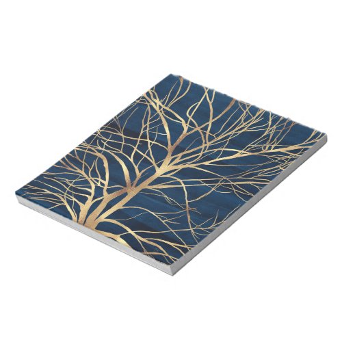 Modern Gold Tree Silhouette Minimal Blue Design Notepad