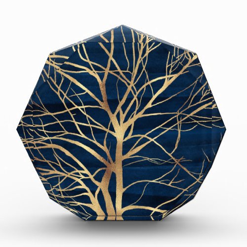 Modern Gold Tree Silhouette Minimal Blue Design Photo Block
