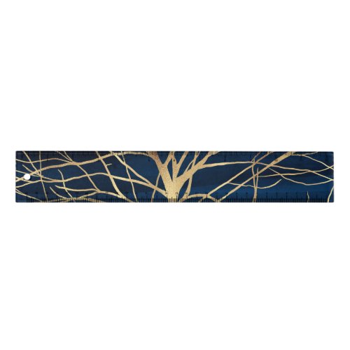 Modern Gold Tree Silhouette Minimal Blue Design Ruler