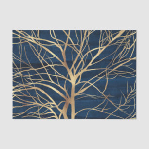 Modern Gold Tree Silhouette Minimal Blue Design Tissue Paper