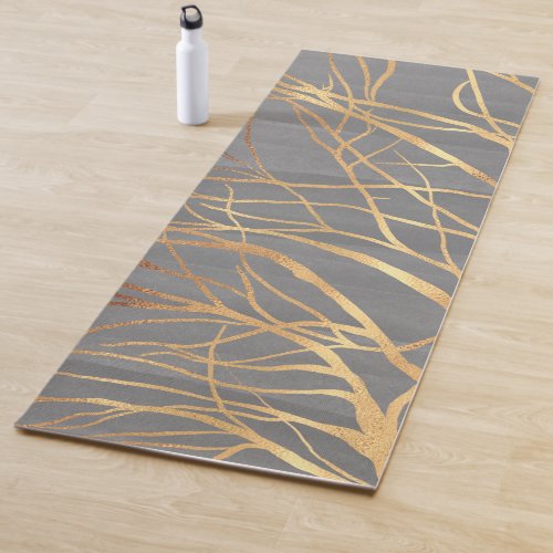 Modern Gold Tree Silhouette Minimal Gray Design Yoga Mat