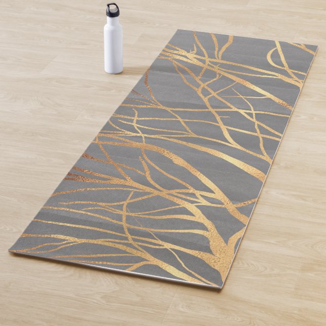 Modern Gold Tree Silhouette Minimal Gray Design Yoga Mat (In Situ)