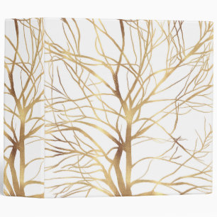 Modern Gold Tree Silhouette Minimal White Design 3 Ring Binder