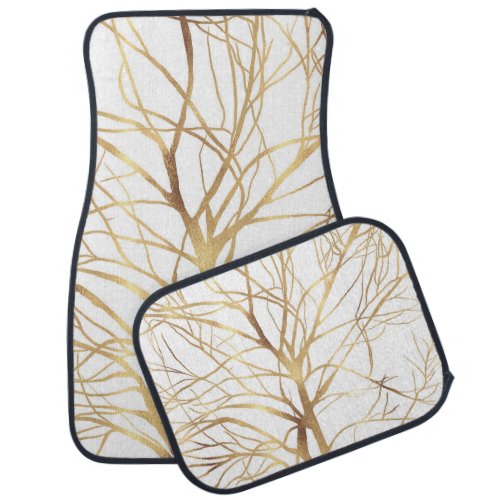 Modern Gold Tree Silhouette Minimal White Design Car Floor Mat