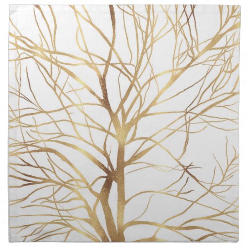 Modern Gold Tree Silhouette Minimal White Design Cloth Napkin